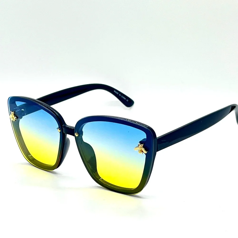 Bee Sunglasses Women Fashion Shades Blue Yellow Lens Designer Style Luxury Gafas